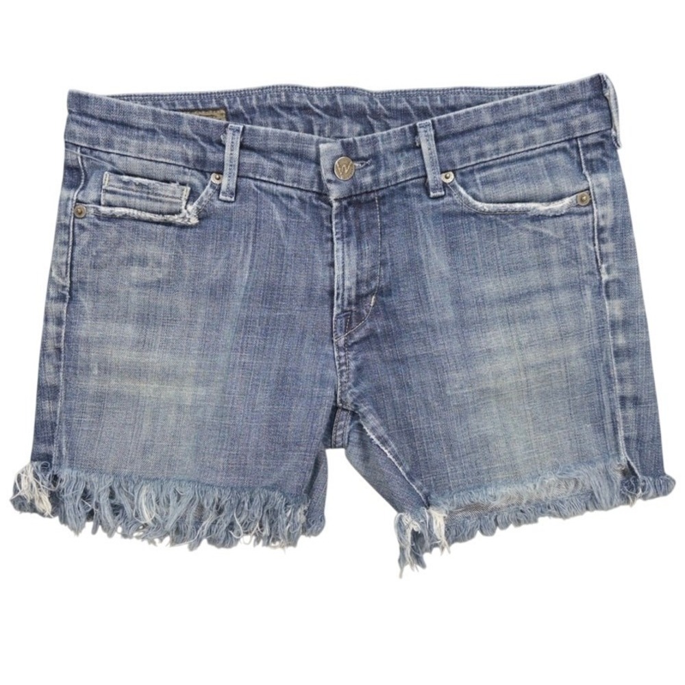 Citizens of Humanity Faye Denim Shorts Women 30 Blue Frayed Hem Low Rise Y2K